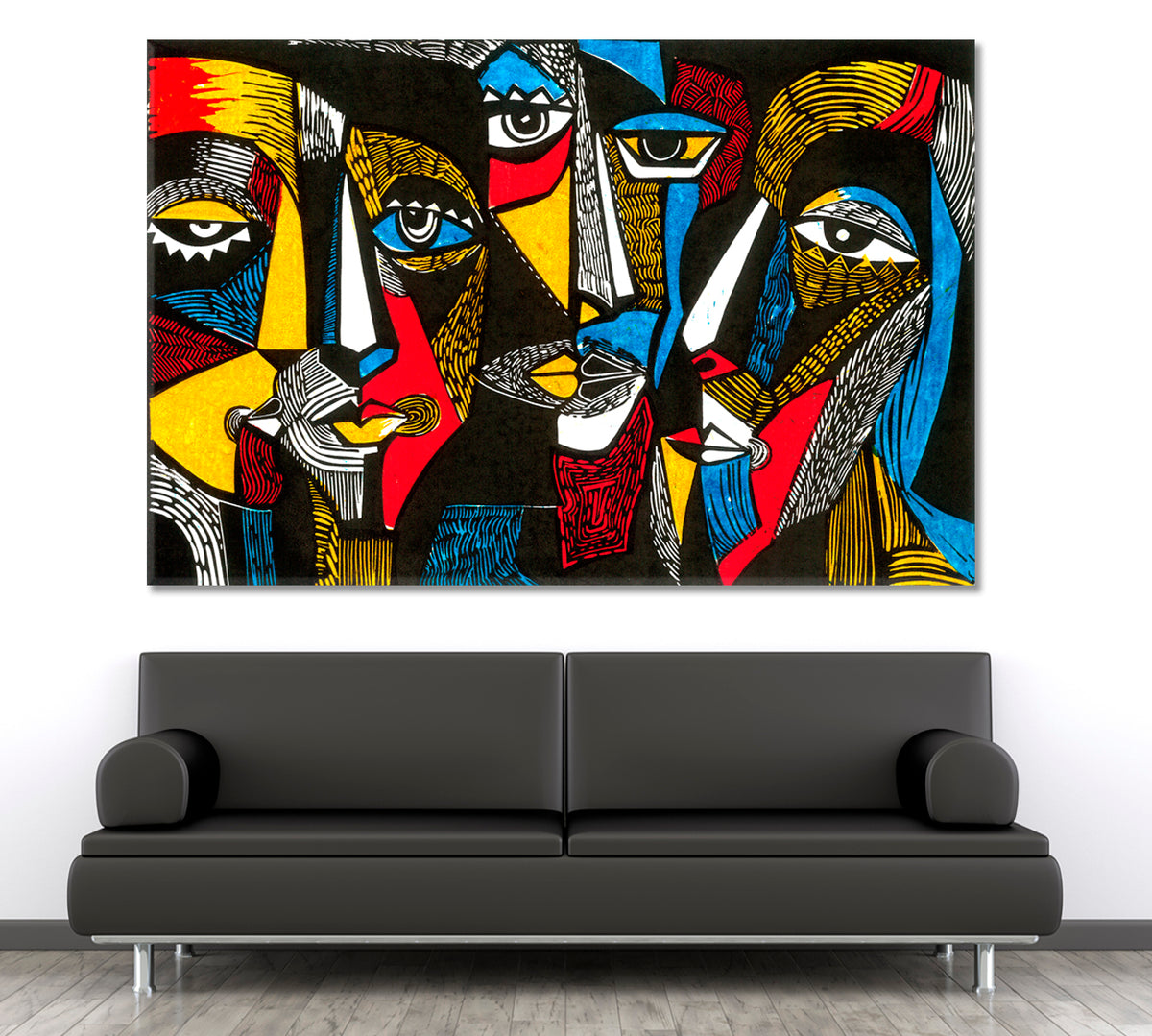 Abstract Surreal-colored Faces Yellow Red White Blue Black Abstract Art Print Artesty 1 panel 24" x 16" 