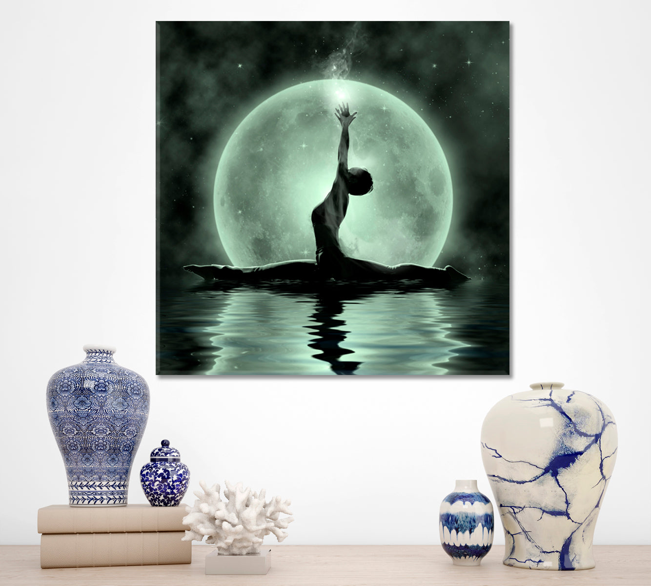 BEAUTY Moonlight Meditation Asian Style Canvas Print Wall Art Artesty 1 Panel 12"x12" 