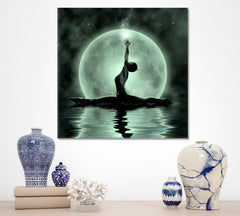BEAUTY Moonlight Meditation Asian Style Canvas Print Wall Art Artesty 1 Panel 12"x12" 