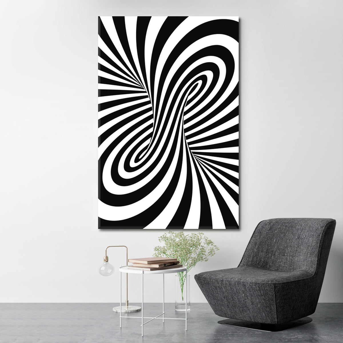 Abstract Black And White Spiral Optical Illusion Abstract Art Print Artesty 1 Panel 16"x24" 