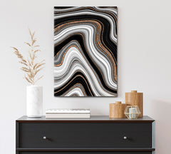 Black White Marble Fluid Art Abstract Agate Fluid Art, Oriental Marbling Canvas Print Artesty 1 Panel 16"x24" 