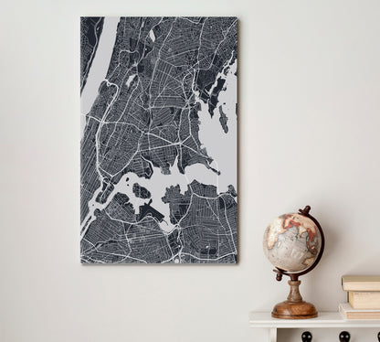 Detailed City Map NYC Suburb USA Maps Canvas Artwork Artesty 1 Panel 16"x24" 