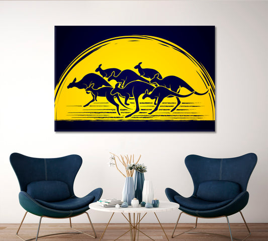 Group Of Kangaroo Jumping On Moonlight Animals Canvas Print Artesty 1 panel 24" x 16" 