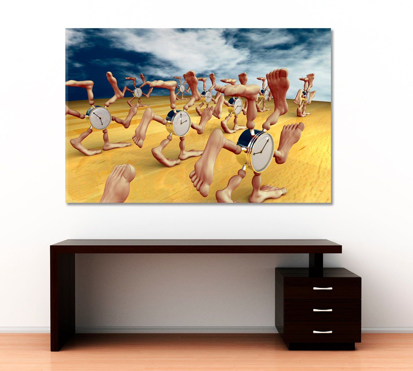 THE TIME HAS COME Inspirid by Dali Running Сlocks with Lots of Legs Surreal Fantasy Large Art Print Décor Artesty   