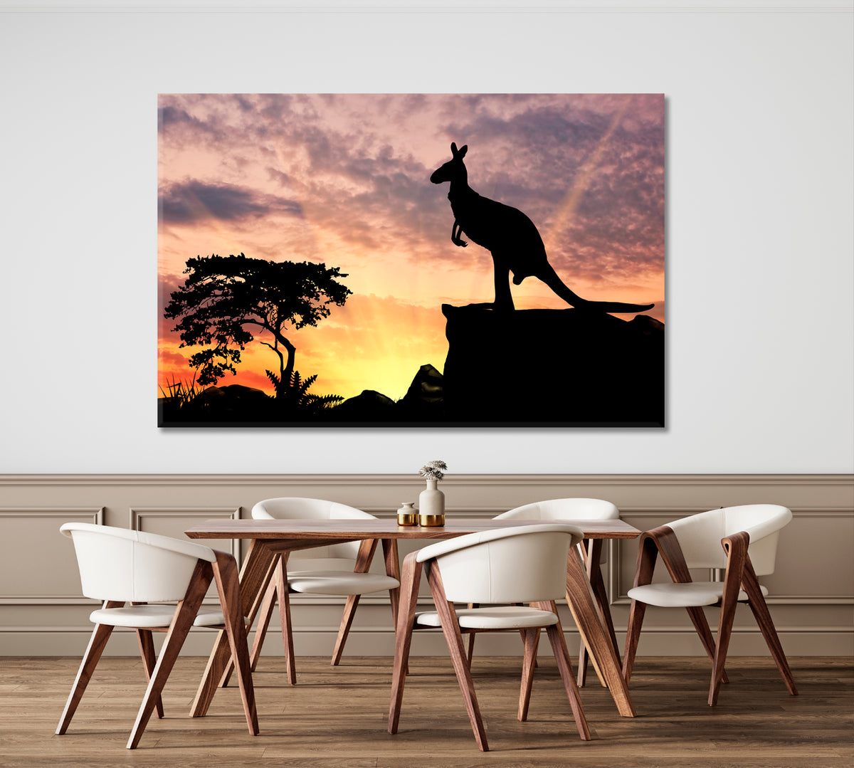 Kangaroo On A Hill At Sunset Wild Life Framed Art Artesty 1 panel 24" x 16" 