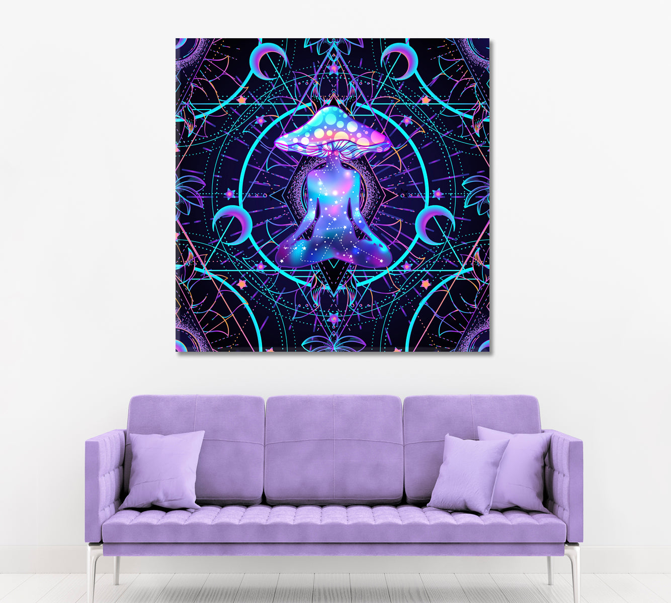 LOTUS POSE Psychedelic Magic Mushrooms Religious Modern Art Artesty 1 Panel 12"x12" 
