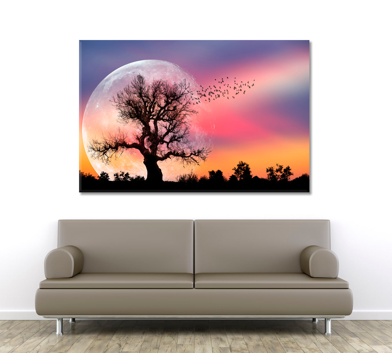 Lone Tree Full Moon Fantasy Landscape Scenery Landscape Fine Art Print Artesty 1 panel 24" x 16" 