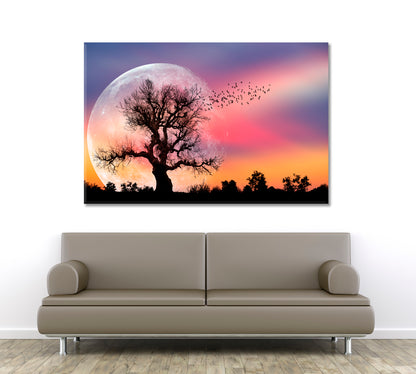 Lone Tree Full Moon Fantasy Landscape Scenery Landscape Fine Art Print Artesty 1 panel 24" x 16" 