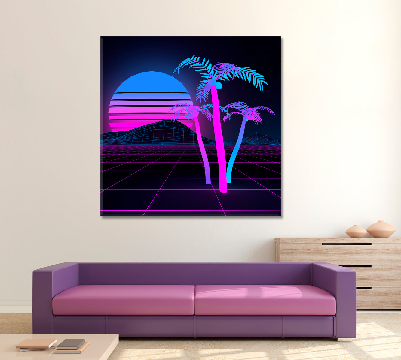 Neon Palm Trees Neon Sunset Scenery Landscape Fine Art Print Artesty   