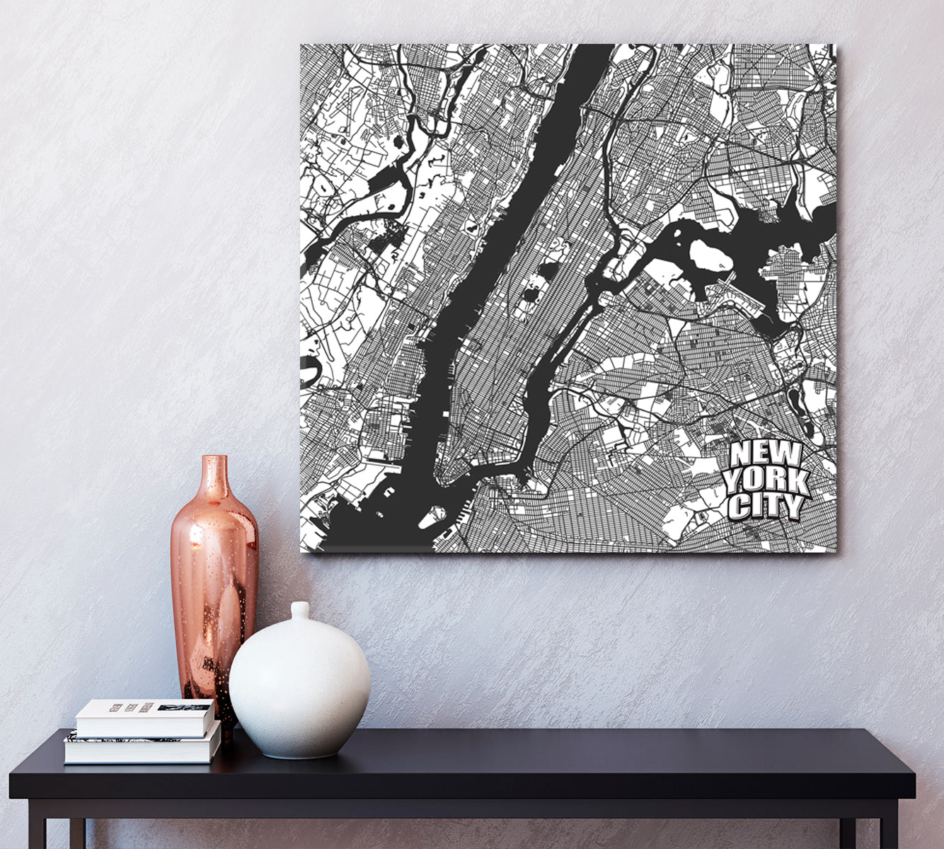 New York City Detailed Map Typography Style Poster Maps Canvas Artwork Artesty 1 Panel 12"x12" 