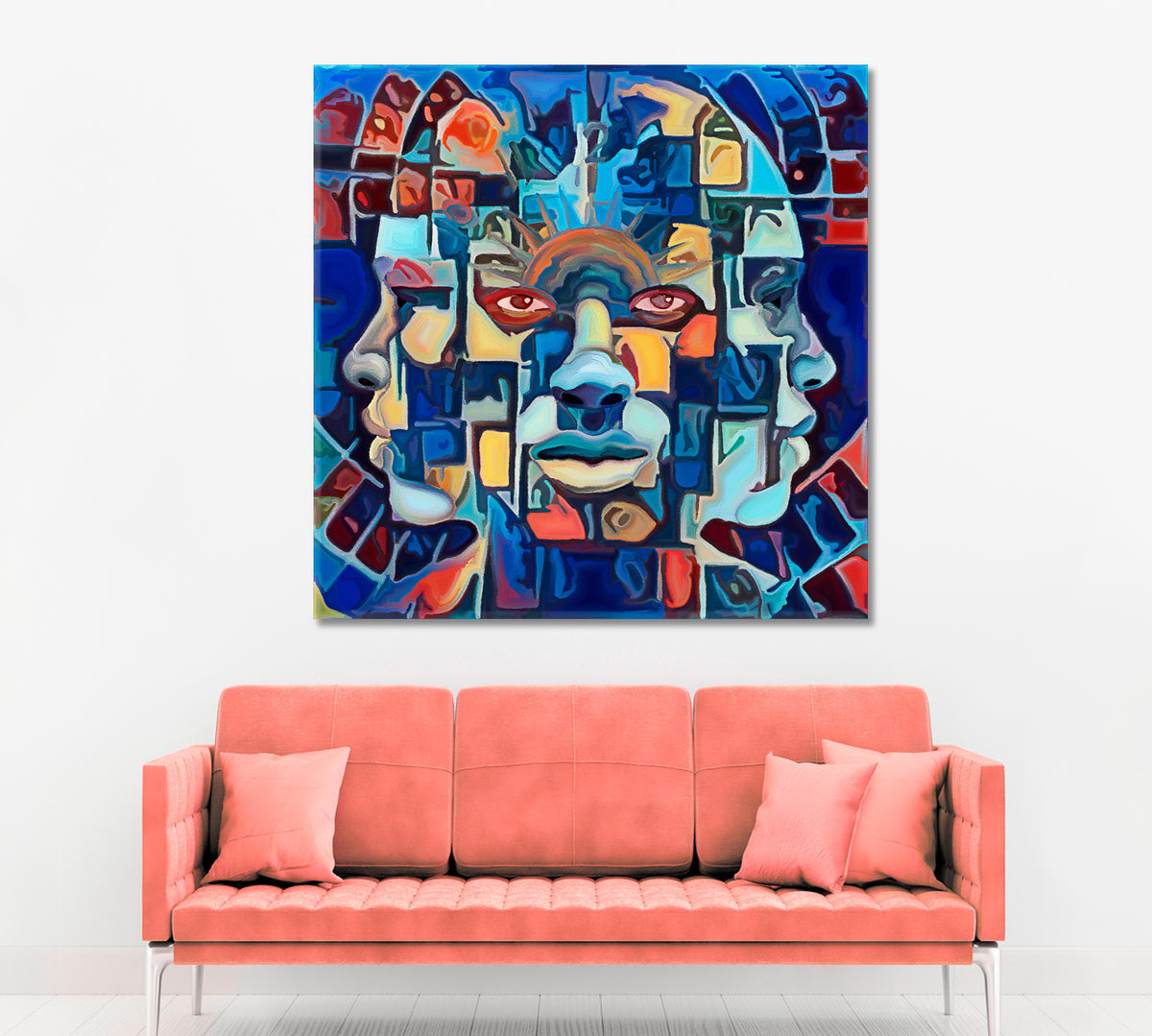 PRESENT PAST FUTURE Three Faces Abstract Art Print Artesty 1 Panel 12"x12" 
