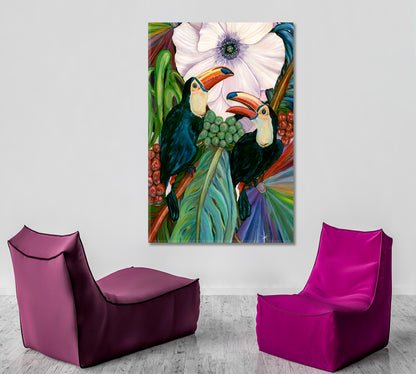 Paradise Tropical Garden With Birds Fine Art Artesty 1 Panel 16"x24" 