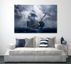 Pirate Ship on Stormy Sea Kids Room Canvas Art Print Artesty 1 panel 24" x 16" 