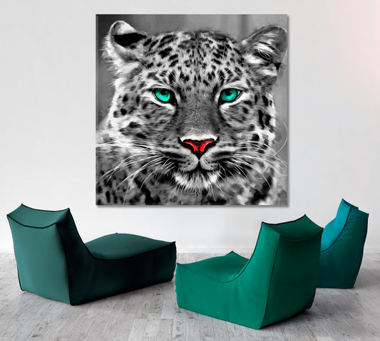 Portrait Albino Bengal Tiger Turquoise Eyes Animals Canvas Print Artesty 1 Panel 12"x12" 