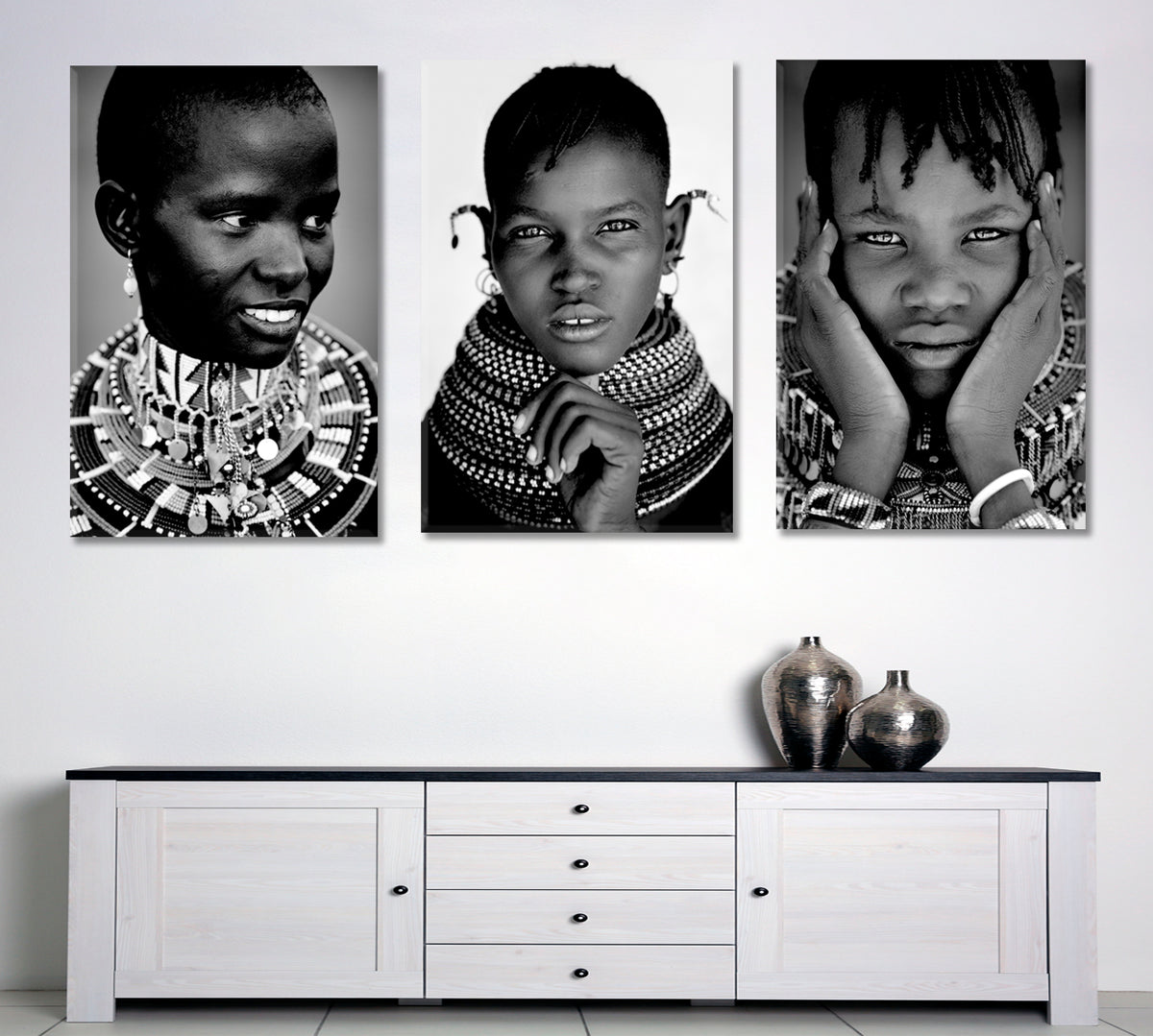 SET 3 African Tribal Beautiful Kids Abstract Art Print Artesty Set of 3 Vertical Panels 48"x24" 