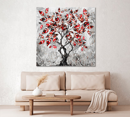 Stylized Tree Modern Abstract Red Black and White Abstract Art Print Artesty   