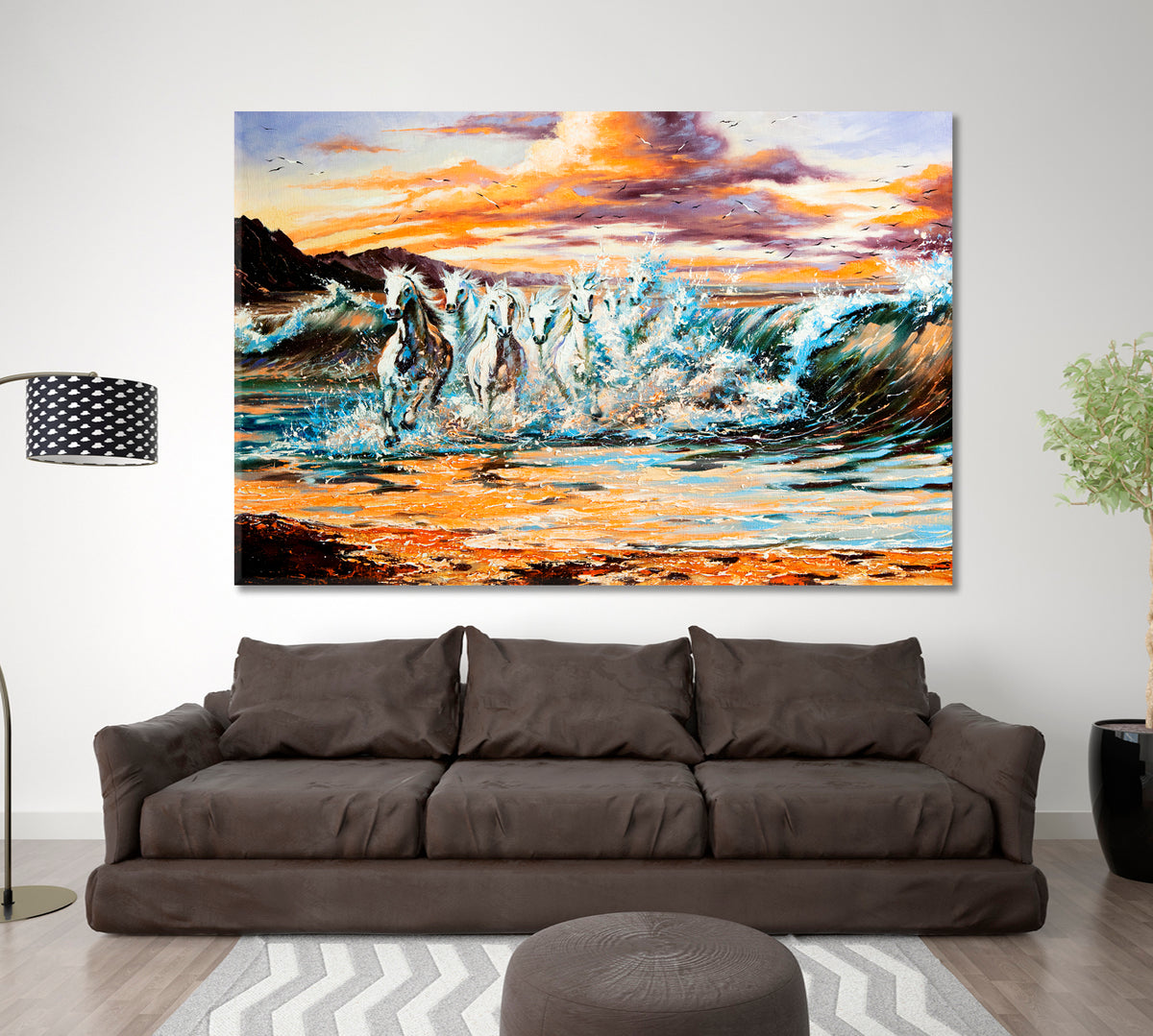 The Horses Running From Waves Animals Canvas Print Artesty 1 panel 24" x 16" 