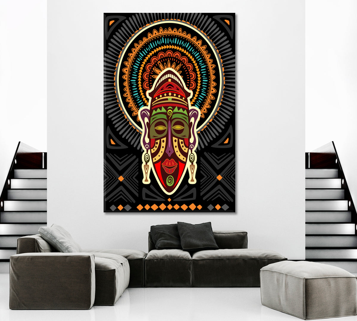 Tribal African Mask Geometric Ornaments Contemporary Art Artesty 1 Panel 16"x24" 