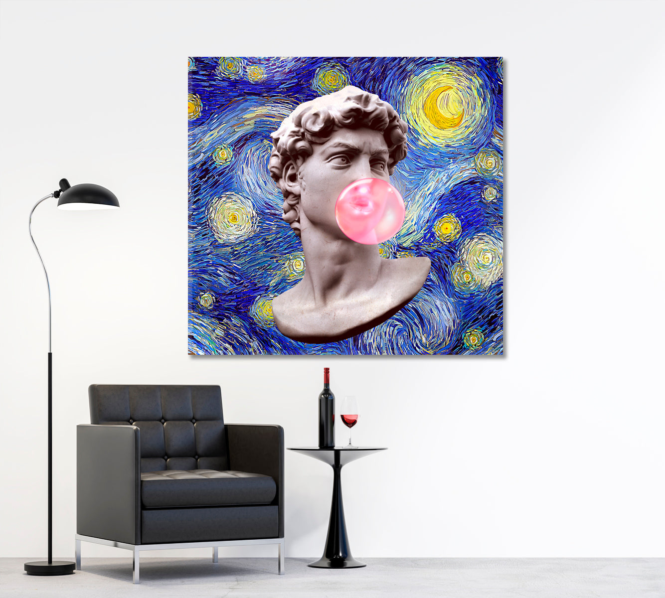 Starry Night David Michelangelo Blows A Bubble Contemporary Art Artesty 1 Panel 12"x12" 