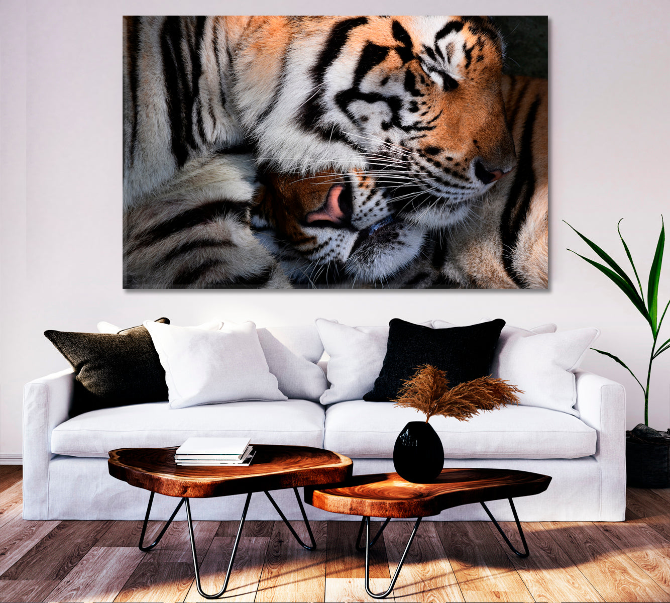 WILD LOVE Tiger Hug Animals Canvas Print Artesty 1 panel 24" x 16" 