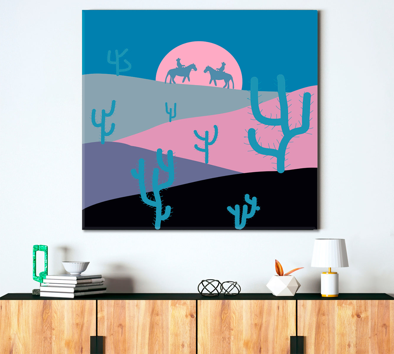 Wild Cacti in Deserts Blue Pink Purple Black Sand Floral & Botanical Split Art Artesty   