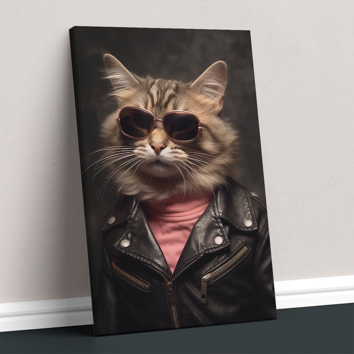 Cool Cat in Leather Jacket Canvas Prints Artesty 1 Panel 16"x24"