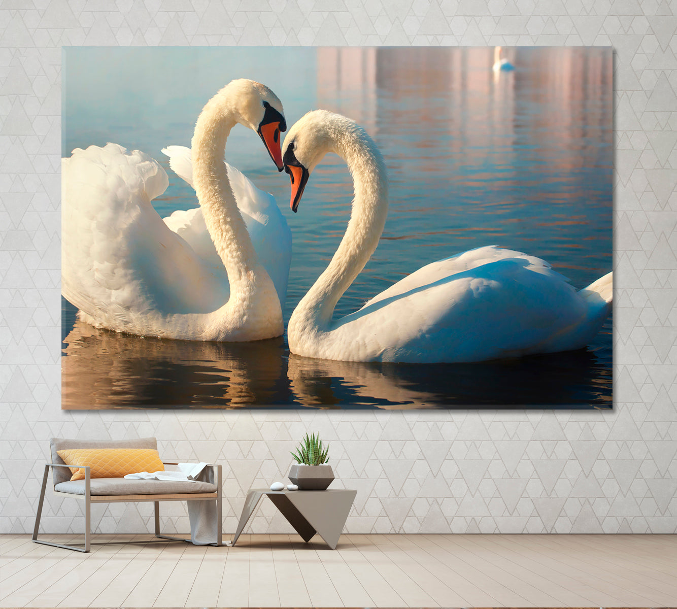 Heart Of Two White Swans Animals Canvas Print Artesty 1 panel 24" x 16" 