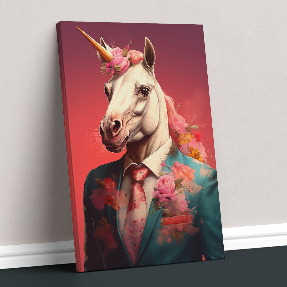 Unicorn in Floral Suit, Charming Gift for Unicorn Lovers Canvas Prints Artesty 1 Panel 30"x46" 