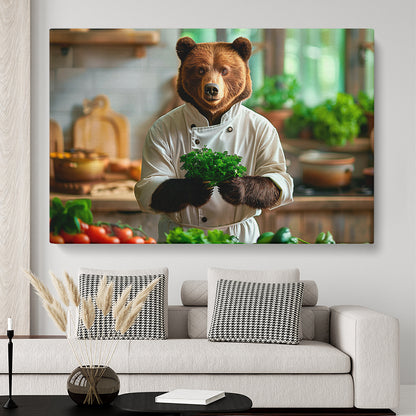 Chef Bear in Rustic Kitchen Animals Canvas Print Artesty 1 panel 24" x 16"