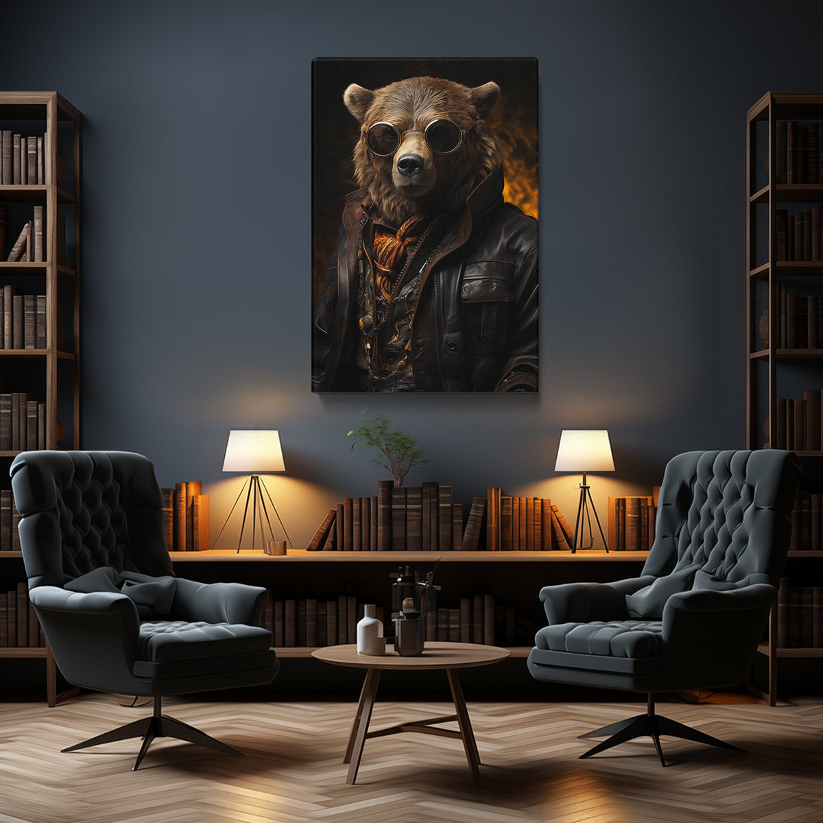 Bear in Leather Jacket and Sunglasses Canvas Prints Artesty