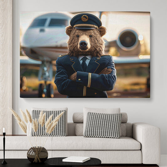Bear Airline Pilot Animals Canvas Print Artesty 1 panel 24" x 16"