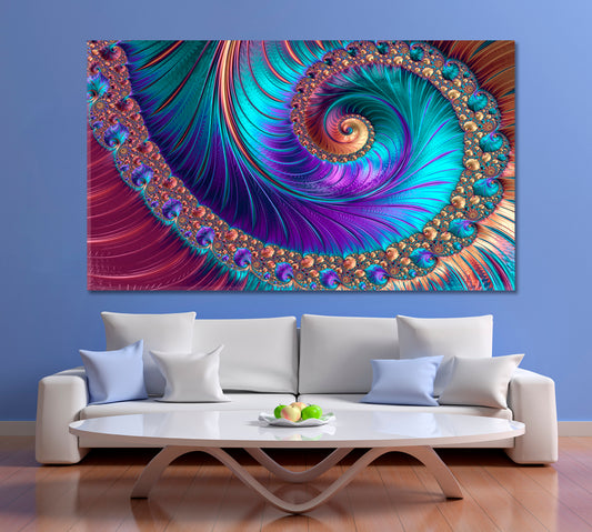 Fractal Purple Pattern Modern Vivid Abstract Spiral Swirls Contemporary Art Artesty 1 panel 24" x 16" 