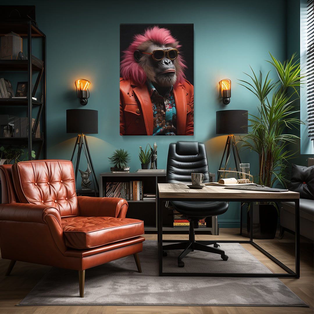 Stylish Monkey in Orange Jacket and Sunglasses Canvas Prints Artesty