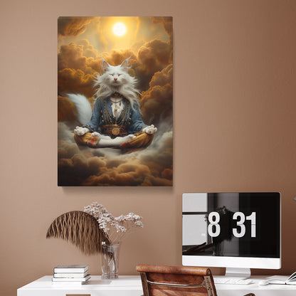 White Majestic Cat Meditating in Clouds Canvas Prints Artesty 1 Panel 16"x24"