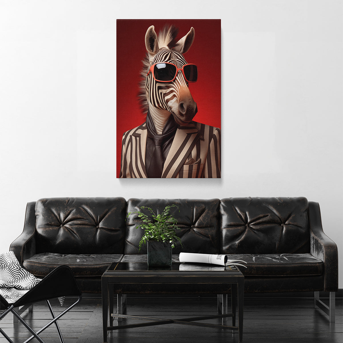Chic Zebra in Pinstripe Suit, Quirky Animal Art Abstract Art Print Artesty   