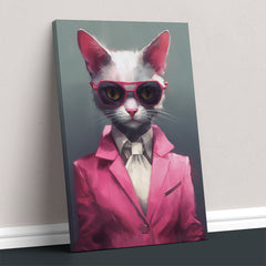 Chic Cat in Pink Suit Canvas Prints Artesty 1 Panel 30"x46" 