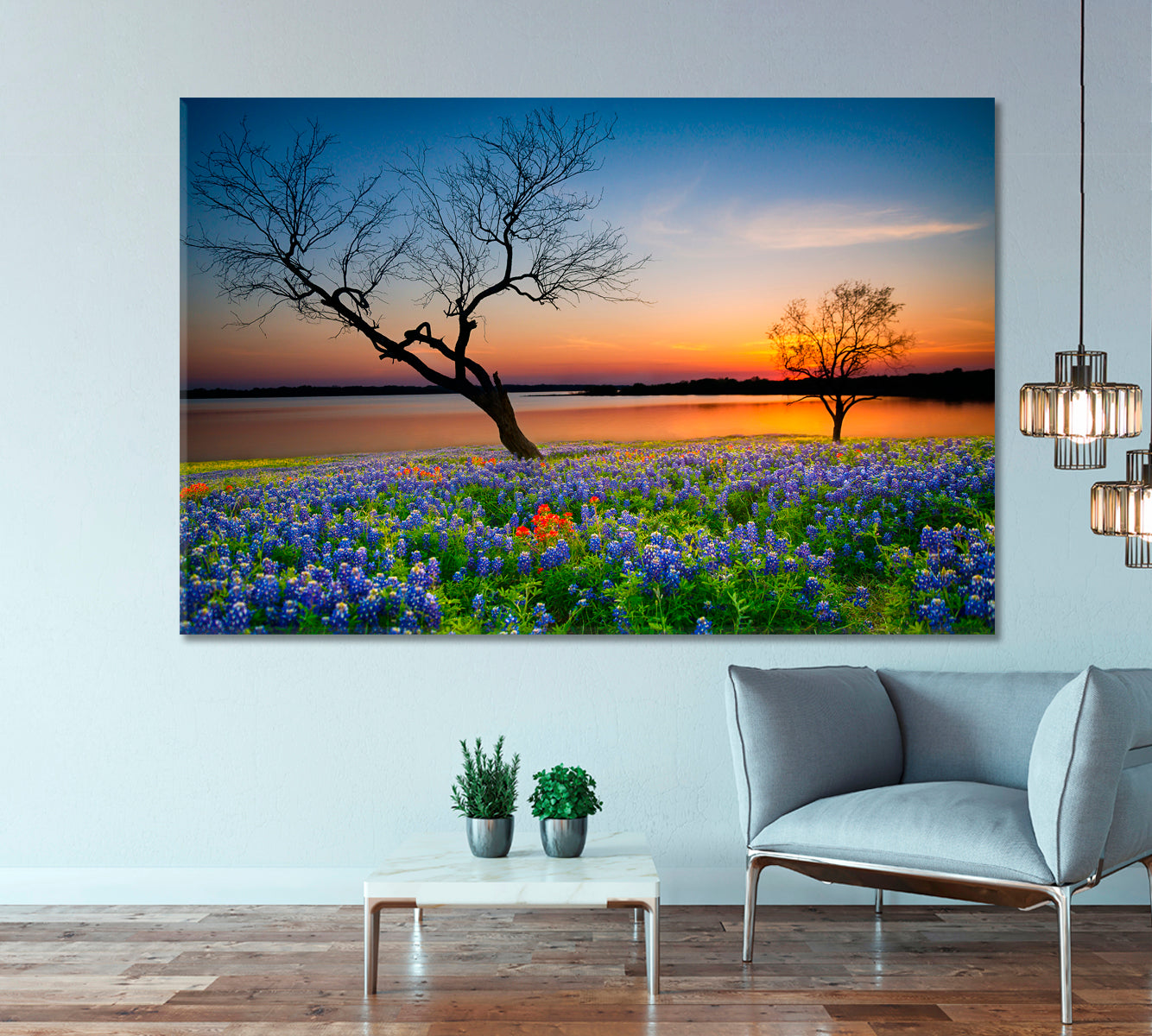 Texas Spring Bluebonnet Cities Wall Art Artesty 1 panel 24" x 16" 