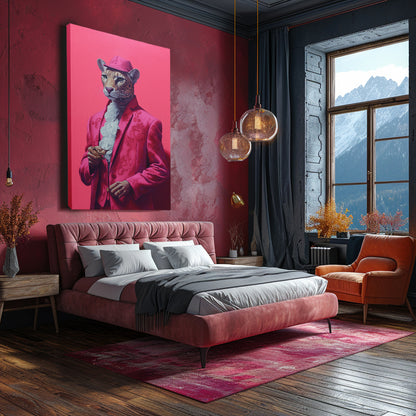 Leopard in Pink Suit and Cap Canvas Prints Artesty