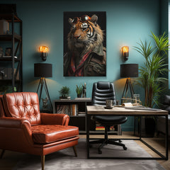 Stylish Tiger in Aviator Glasses, Jungle Animal Artwork Abstract Art Print Artesty 1 Panel 35"x55" 