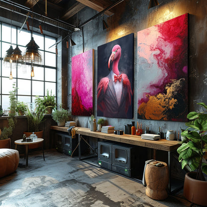 Elegant Flamingo in Gray Suit Canvas Prints Artesty