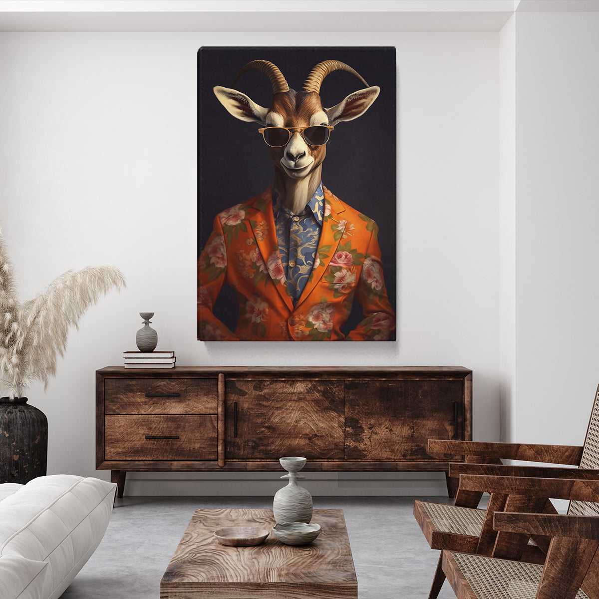 Trendy Gazelle in Blazer and Sunglasses Canvas Prints Artesty