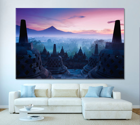 Ancient Buddhist Borobudur Temple Stupas Religious Modern Art Artesty 1 panel 24" x 16" 