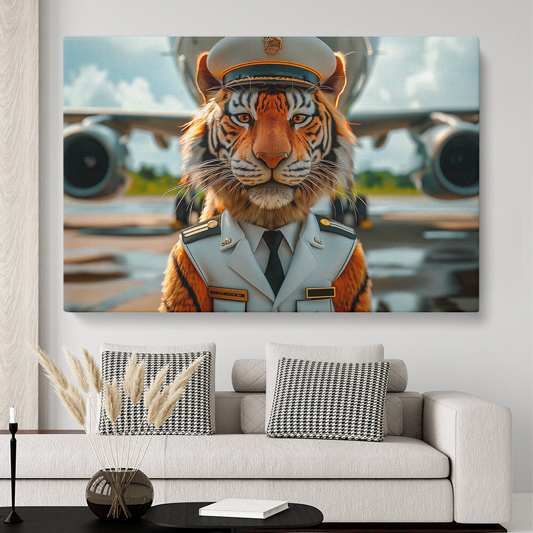 Captain Tiger Pilot Animals Canvas Print Artesty 1 panel 24" x 16"