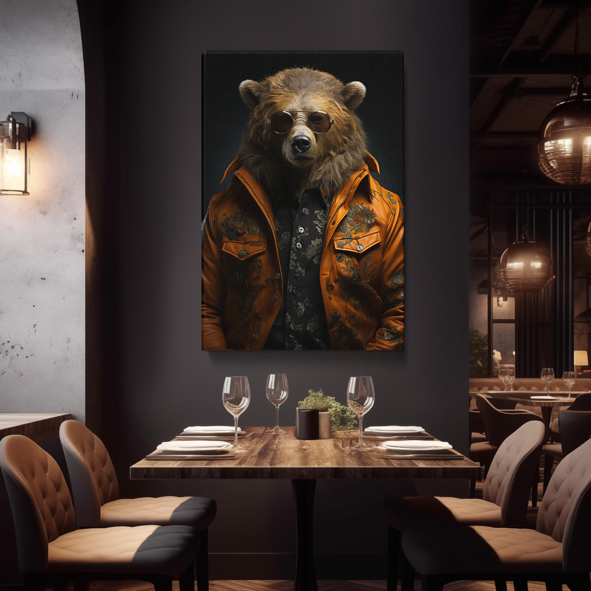 Brutal Bear in Jacket and Sunglasses Canvas Prints Artesty
