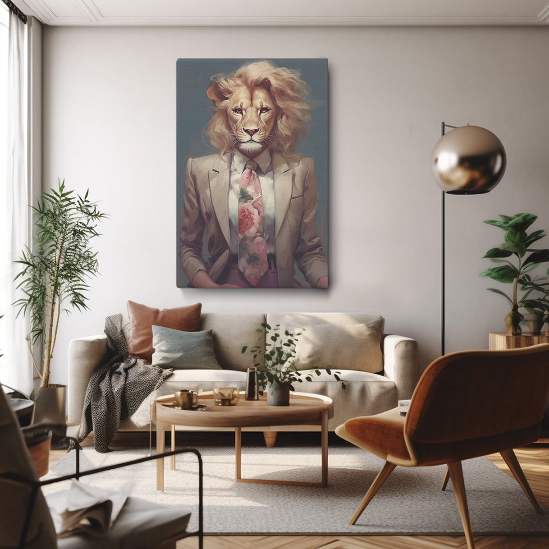 Lion in Floral Tie and Blazer Canvas Prints Artesty