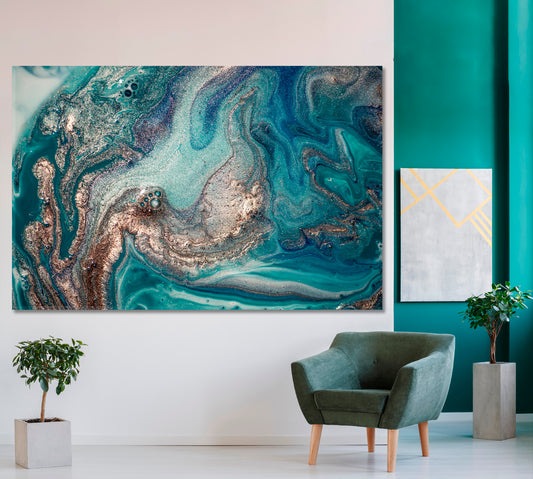 Marble Blue Lagoon Fluid Art, Oriental Marbling Canvas Print Artesty 1 panel 24" x 16" 