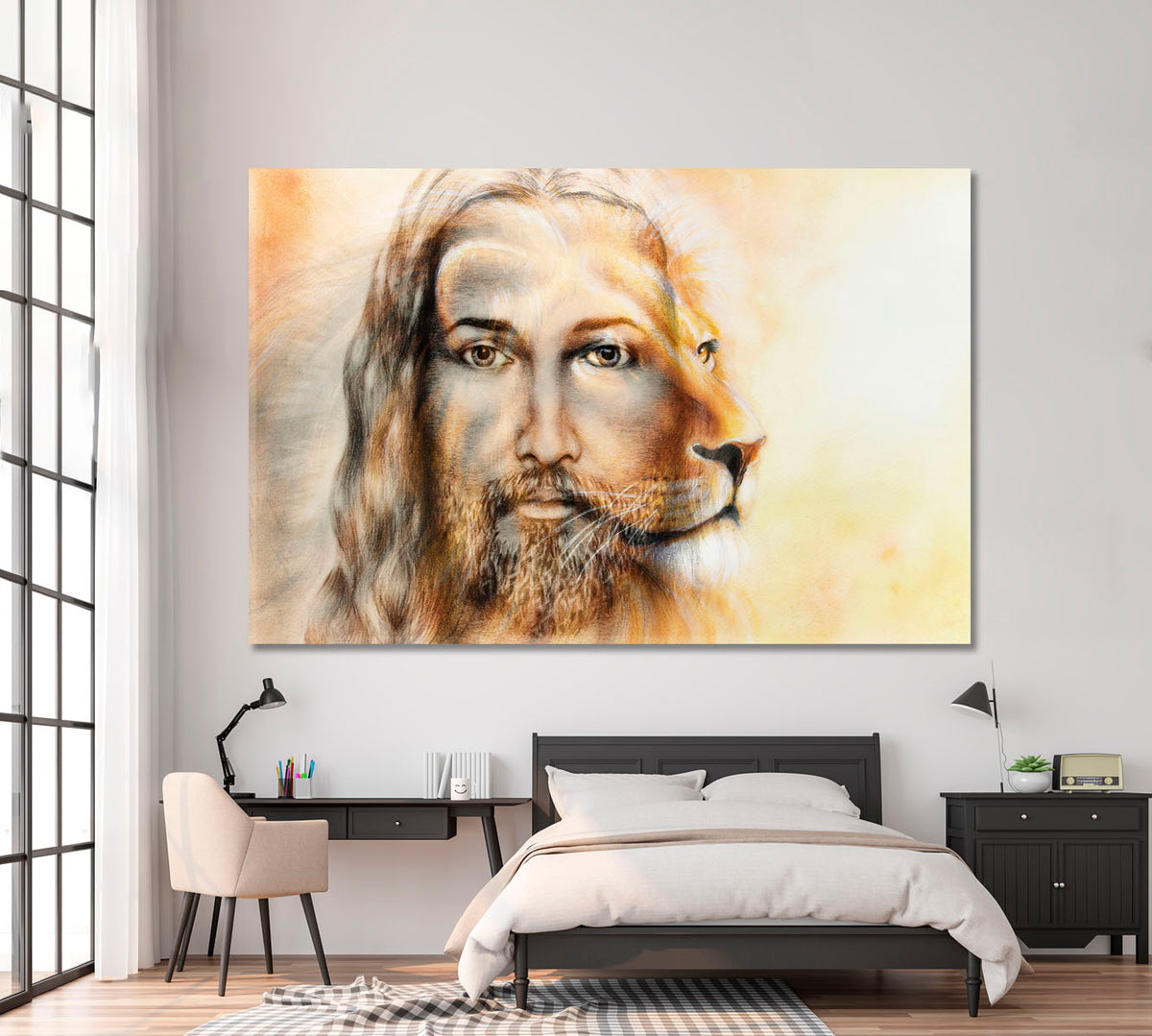 Eye Contact Jesus Christ And Lion Double Face Religious Modern Art Artesty 1 panel 24" x 16" 