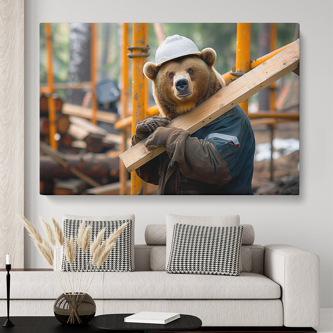 Bear Construction Worker Animals Canvas Print Artesty 1 panel 24" x 16"