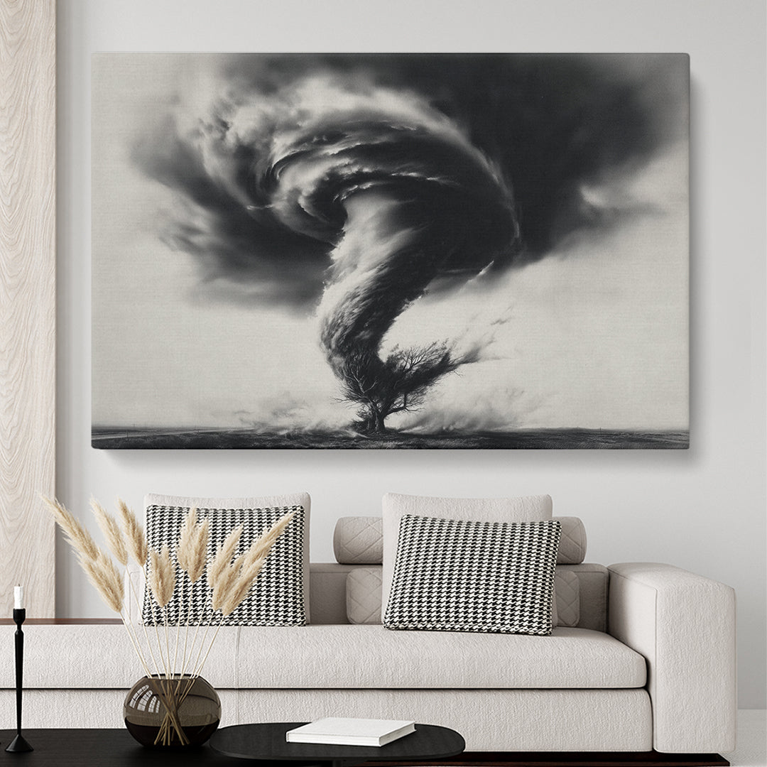 Black and White Tornado with Tree Animals Canvas Print Artesty 1 panel 24" x 16"