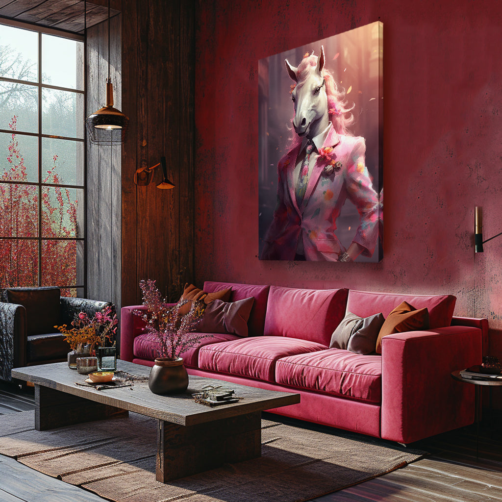 Unicorn in Pink Floral Suit Canvas Prints Artesty